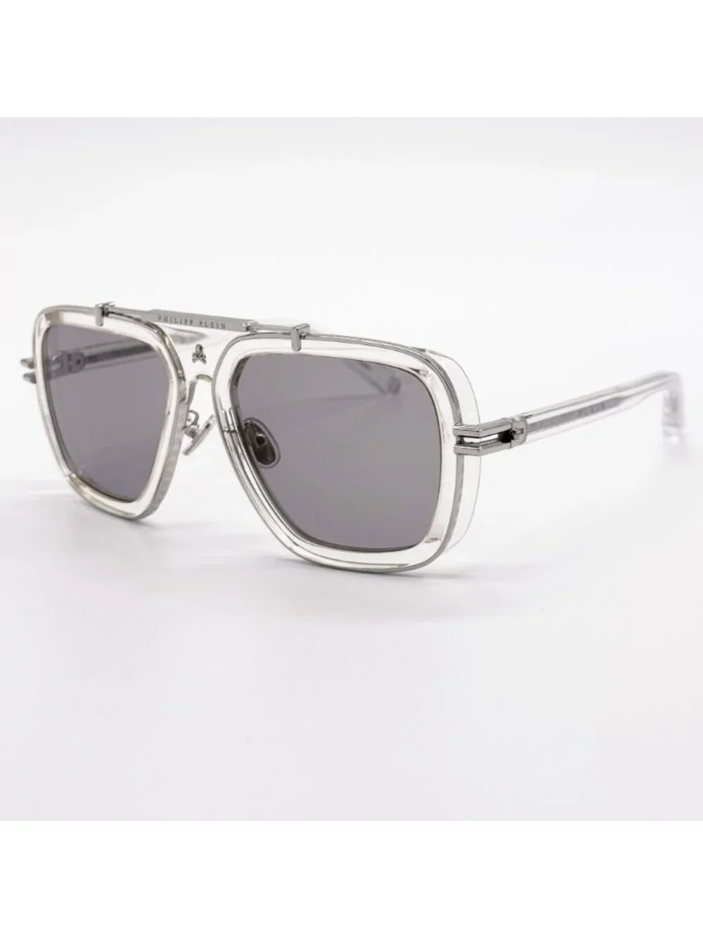 NEW PHILIPP PLEIN SUNGLASSES SPP109V 79F CRYSTAL/SILVER MEN EYEWEAR